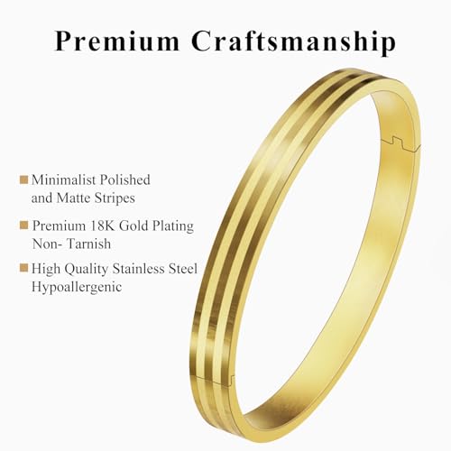 18K Gold Plated Bracelet Love Bangles for Women, 6.7in / 7.1in | Stainless steel, Waterproof & Non tarnish. Elegant & Shining. Verstaile for daily wear, perfect for stacking. Ideal Gift. - color: Gold-7.1in