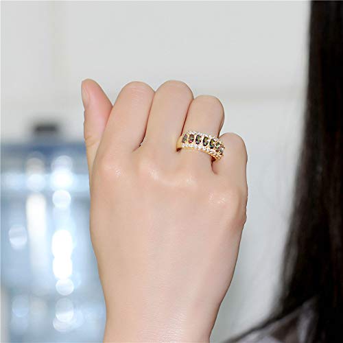 Uloveido Beautiful Women's 7 Stones Wedding Band Oval Cubic Zirconia Engagement Anniversary Rings J501 - color: Gold-Multi