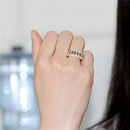 Uloveido Beautiful Women's 7 Stones Wedding Band Oval Cubic Zirconia Engagement Anniversary Rings J501 - color: Gold-Multi