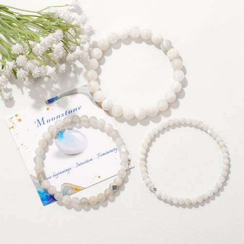 Raicegs 4 6 8MM Beaded Bracelets Healing Crystal Bracelet for Women Men Natural Stone Handmade Stretch Bracelet Reiki Spiritual Jewelry - color: Moonstone, size: 4mm