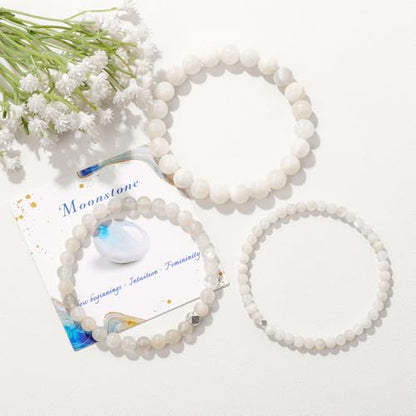 Raicegs 4 6 8MM Beaded Bracelets Healing Crystal Bracelet for Women Men Natural Stone Handmade Stretch Bracelet Reiki Spiritual Jewelry - color: Moonstone, size: 4mm