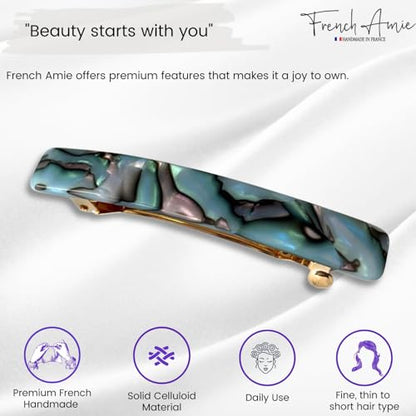 French Amie Bar Gray Magma Small 2 1/4 Inch Hair Clip Barrette | Handmade Cellulose Acetate Automatic Clasp For Women Girls Teens Everyday Style - color: Gray Magma