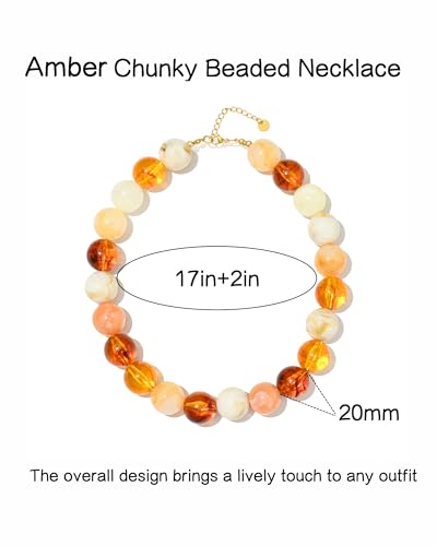 Colorful Chunky Beaded Necklaces for Women Trendy Large Bead Statement Necklace Boho Resin Bead Choker Summer Beach Jewelry Gifts Accessories - color: Brown