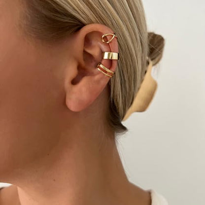 CHIC & ARTSY 925 Sterling Silver Ear Cuffs for Women, Non Piercing Clip On Cartilage Cuffs, Adjustable Fake Conch & Helix Earrings, Gold Plated & Oxidized Various Styles - color: ear cuff #4