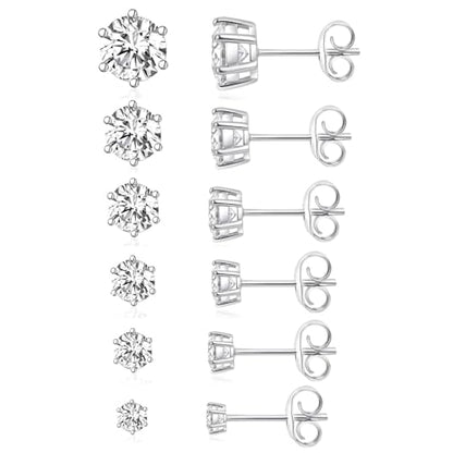 18K Gold Plated Round Princess Cut Clear Cubic Zirconia Stud Earring of 6 Pairs - color: C-white