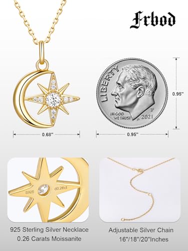 Color-D VVS1 Clarity Moissanite Star and Moon Necklace, 925 Sterling Silver Moonl Pendant with White Gold Plated, Birthday Christmas Valentine's Day Jewelry for Her - color: Yellow Gold