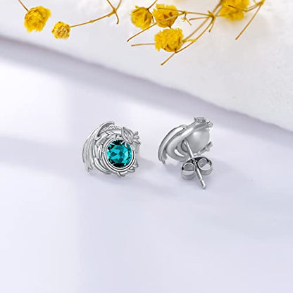 Dragon Earrings Sterling Silver Stud Hypoallergenic Birthstone Crystal Dragon Earrings for Women - color: 12-Dec