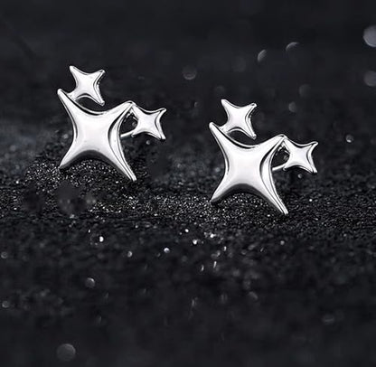 White Gold Plated Star Stud Earrings - Minimalist Geometric Jewelry for Women
