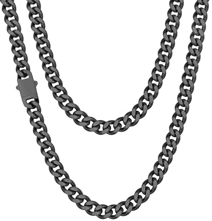Fiusem Silver Tone/Black/14K Gold Plated Chain Necklace for Men, 5mm/6mm/7.5mm/8mm/9mm Stainless Steel Cuban Link Chain Necklace, Men's Chains 18-28 Inch Jewelry Gifts - size: 18", style: 6mm black