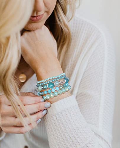 Noessla Beaded Boho Stretch Bracelet Colorful Stackable Crystal Beads Bracelets Trendy Costume Jewelry Mothers Day Gifts for Women - color: 21-Turquoise