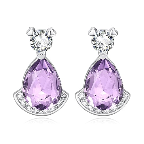 Birthstone Teardrop Crystal Stud Earrings for Women 925 Sterling Silver Solitaire Studs Halo Earrings for Birthday Gifts Teardrop Earrings for women - style: F June