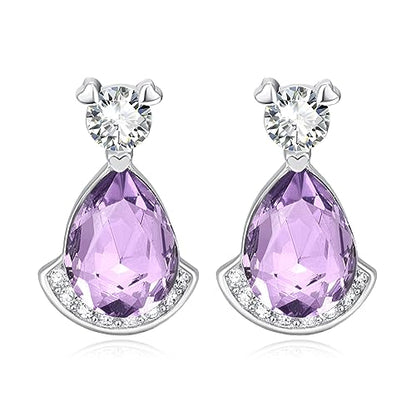 Birthstone Teardrop Crystal Stud Earrings for Women 925 Sterling Silver Solitaire Studs Halo Earrings for Birthday Gifts Teardrop Earrings for women - style: F June