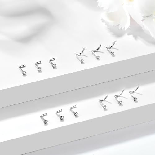 BelezaDosas 6pcs G23 Titanium Nose Studs 18G 20G Screw Nose Ring Press Fit 2mm 2.5mm 3mm Piercing Jewelry for Sensitive Skin - style: 20G/2.35mm