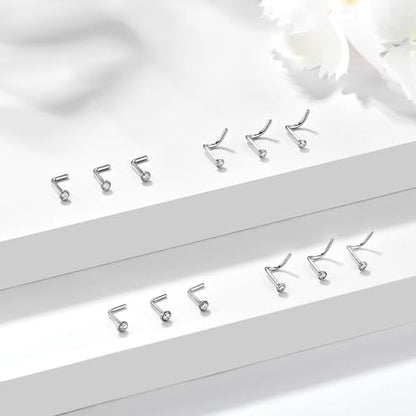 BelezaDosas 6pcs G23 Titanium Nose Studs 18G 20G Screw Nose Ring Press Fit 2mm 2.5mm 3mm Piercing Jewelry for Sensitive Skin - style: 18G/2.35mm