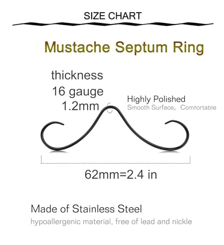 Longita Septum Rings Septum Jewelry 16g 18g Septum Ring Septum Piercing 20g Horseshoe Earring Hoop Lip Ring Silver Black Gold - color: 6pcs black