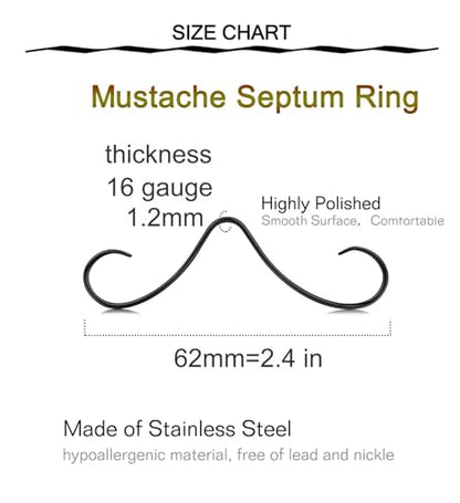 Longita Septum Rings Septum Jewelry 16g 18g Septum Ring Septum Piercing 20g Horseshoe Earring Hoop Lip Ring Silver Black Gold - color: 6pcs black