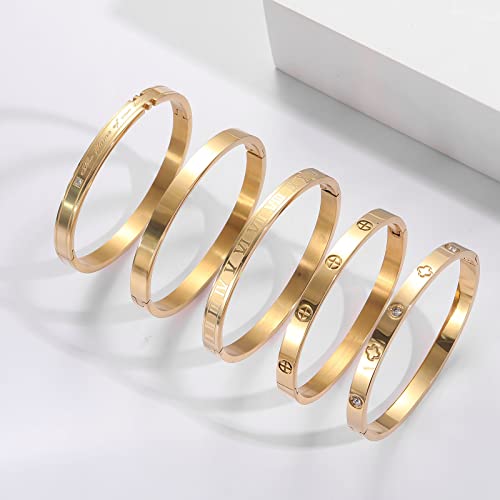 PDWZNBA 18K Gold-Plated Love Friendship Bracelets Trendy Stainless Steel Bangle Jewelry Gifts for Women - style: Glossy-Gold