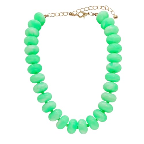 We We Chunky Colorful Beaded Necklace for Women Large Boho Statement Bead Chokers Necklaces Turquoise Blue Big Beads Jewelry Neck Summer Beach - color: colored fluorescent green