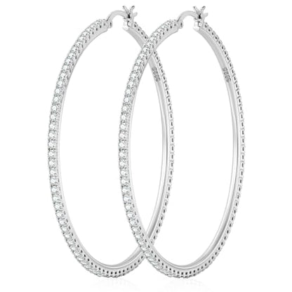 2MM S925 Sterling Silver Post Cubic Zirconia Hoop Earrings Hypoallergenic | 14K Gold Plated - color: Silver-60MM