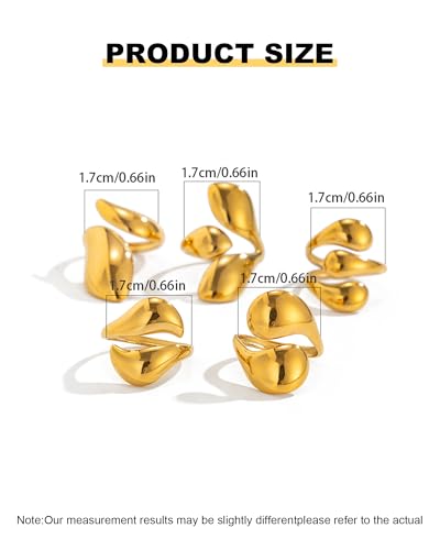Chunky Gold Shell Starfish Ring Set for Women Trendy Gold Flower Scallop Seashell Starfish Gemstone Rings Adjustable Stacking Statement R-ings Non Tarnish Spring Summer Jewelry Accessories - color: A7:5 pcs