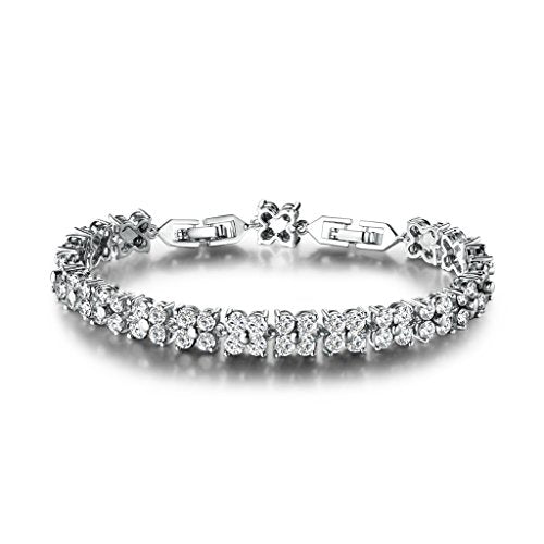 GULICX Fashion Tennis Bracelet for Women Cubic Zirconia Crystal Flower Multicolor Bracelet - color: white