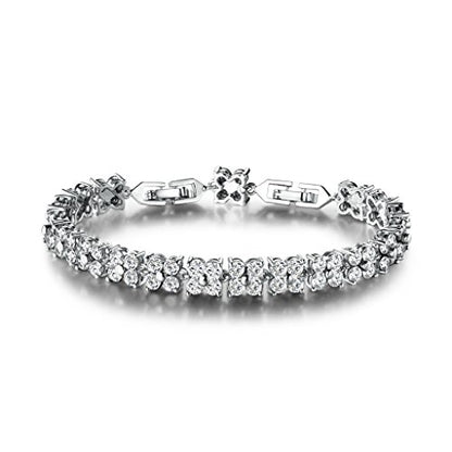 GULICX Fashion Tennis Bracelet for Women Cubic Zirconia Crystal Flower Multicolor Bracelet - color: white