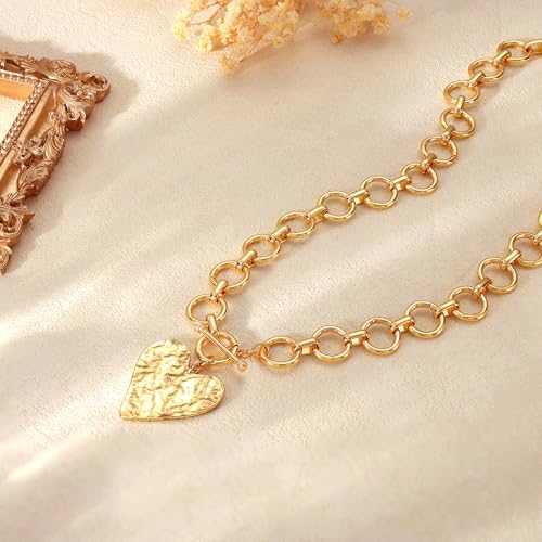 Carffordo Gold Cross Necklaces for Women, Chunky 14K Gold Plated Necklace | Statement Cross Pendant Necklace with Toggle Clasp, Hypoallergenic Waterproof Bold Chain, Trendy Charm Jewelry Gift for Her - color: heart