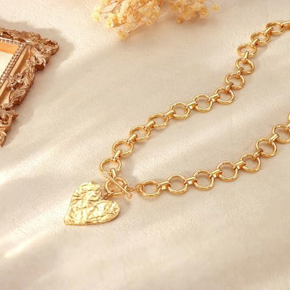 Carffordo Gold Cross Necklaces for Women, Chunky 14K Gold Plated Necklace | Statement Cross Pendant Necklace with Toggle Clasp, Hypoallergenic Waterproof Bold Chain, Trendy Charm Jewelry Gift for Her - color: heart