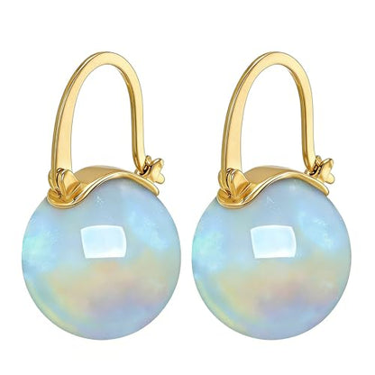HUGE TOMATO Elegant 925 Sterling Silver Pearl Drop Earrings for Women, 14K Gold Plated Dangle Stud Earrings, Hypoallergenic Large Pearl Hoop Earring dangling 12mm - color: Opal
