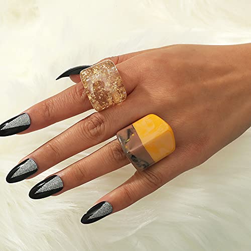 Resin Chunky Rings for Women Multicolor Acrylic Plastic Rings Set Cute Trendy Aesthetic Y2k Statement Rings Thick Dome Heart Knuckle Finger Jewelry - color: Yellow+champagne