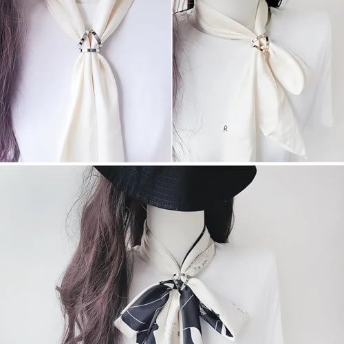 SYWDUDUCLT Scarf Ring for Women's Shawl, Silk Neckerchief, Tshirt, Gold/Sivler, S/M/L, 2 Pcs - style: 3-Ring