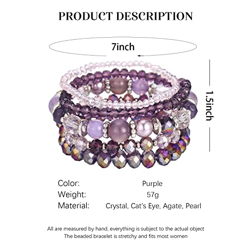 Noessla Beaded Boho Stretch Bracelet Colorful Stackable Crystal Beads Bracelets Trendy Costume Jewelry Mothers Day Gifts for Women - color: 21-Purple