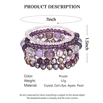 Noessla Beaded Boho Stretch Bracelet Colorful Stackable Crystal Beads Bracelets Trendy Costume Jewelry Mothers Day Gifts for Women - color: 21-Purple