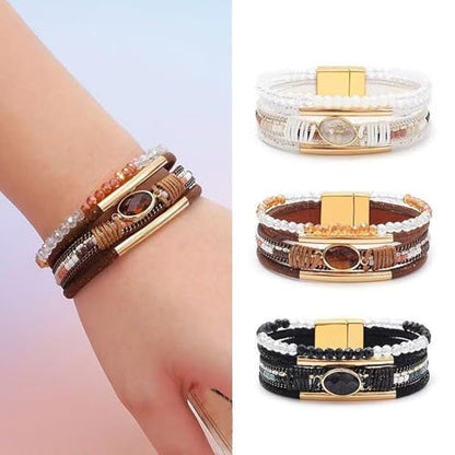 Bangle Styles Crystals Bead for Women Multiple Layer Stackable Jewelry Gift - color: F