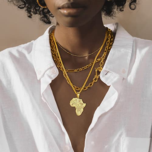 GOLDCHIC JEWELRY Africa Map Necklace for Men, Stainless Steel African Tribal/Egyptian Eye of Horus/I LOVE AFRICA/Elephant Map Hiphop Jewelry Unisex with 22'+2'Adjustable Chain - color: Animals - Gold, style: Personalised Engraving