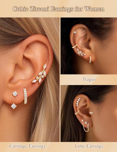 10 Pairs Hypoallergenic Cartilage Flatback Stud Earring for Women | 14K Gold Plated Flatback Stud Hoop Earring Sets for Helix Tragus Conch Piercing Jewelry Earring for Women Trendy - color: 14K Gold Plated