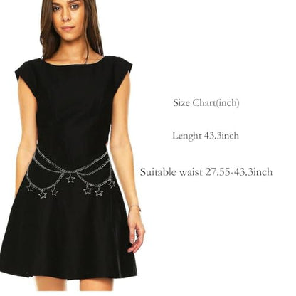 Thorn Heart Waist Chain Belt - Punk Gothic Crossover Body Belly Chains Tassel for Women Girl - color: A-Star
