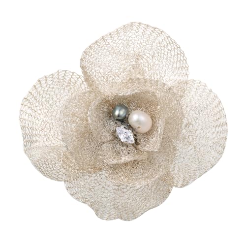 SHE'S FREE STYLE JUST FOR YOU Snail Brooches and pins for women, Sparkling Cubic Zirconia & Pearl Copper Pin, 2.36" Long Clasp Design Playful Jewelry Brooch - color: White