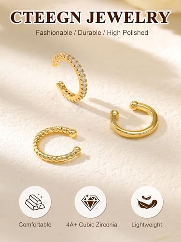 14K Gold/Silver Plated Ear Cuffs Non Piercing Set Clip On Dainty | Non Pierced Ear Cuff, Stackable Small Cartilage Hoop Huggie Set, Tarnish Resistant Hypoallergenic Trendy Jewelry Gift - style: gold style 14