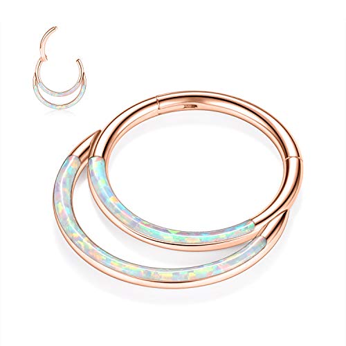 GAGABODY Septum Jewelry 16 Gauge Earrings Double Hoop Daith Earring Surgical Steel Hinged Nose Rings Nose Hoop Helix Tragus Rook Piercing - color: Style6:1pc Rose Gold+White Opal Double Hoop