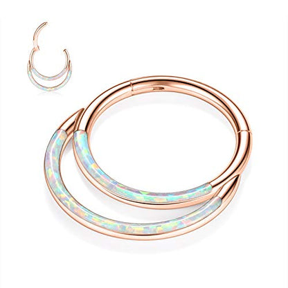 GAGABODY Septum Jewelry 16 Gauge Earrings Double Hoop Daith Earring Surgical Steel Hinged Nose Rings Nose Hoop Helix Tragus Rook Piercing - color: Style6:1pc Rose Gold+White Opal Double Hoop