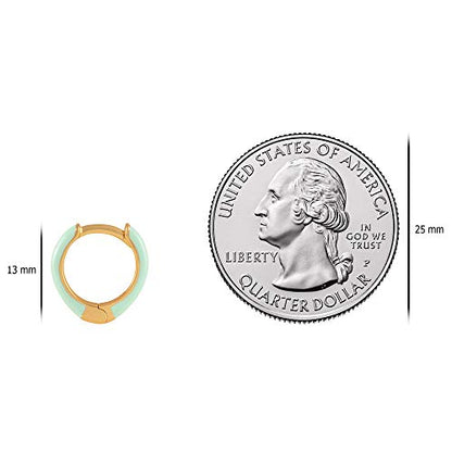 14K Gold Plated Sterling Silver Enamel Color Huggie Hoop Earrings for Women – Wide Range of Vibrant Color Options Available - color: Green ( Mint )