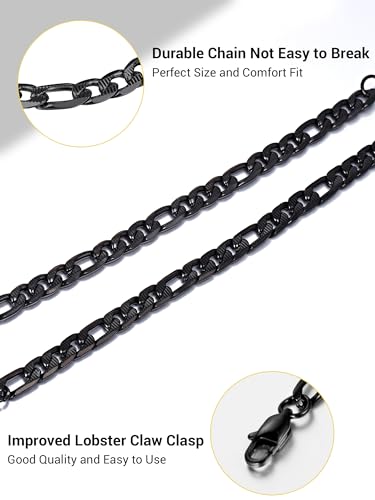 PROSTEEL Bracelets for Men, Figaro/Cuban Mens Bracelet, Silver/Gold/Black | 6/9/13mm Width, 7.5/8.3/9" Length, Stainless Steel Mens Bracelet, Durable & Non Tarnish, Chunky Jewelry with Gift Box - style: D 7.5mm-Figaro-Black-Textured
