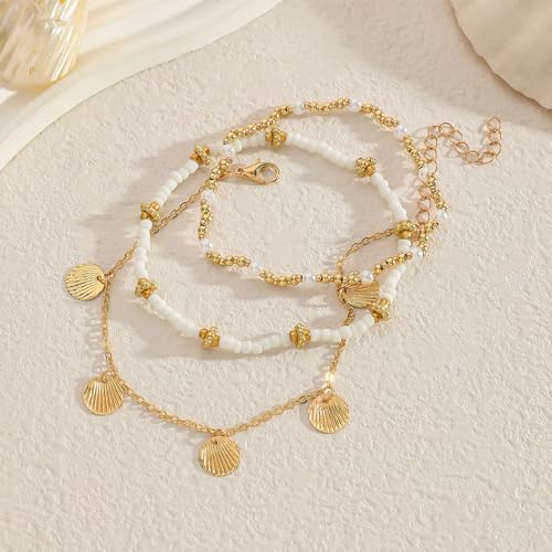 Smilelife Seashell Ankle Bracelets for Women Starfish Bracelets Layered Boho Puka Shell Anklet Cowrie Shell Bracelets Hawaiian Summer Beach Foot Chain Jewelry - color: SeaShell