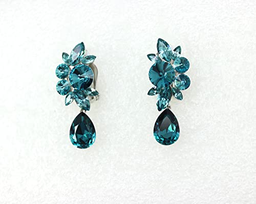 Faship Statement Dangling Floral Clip On Earrings For Women - color: Teal