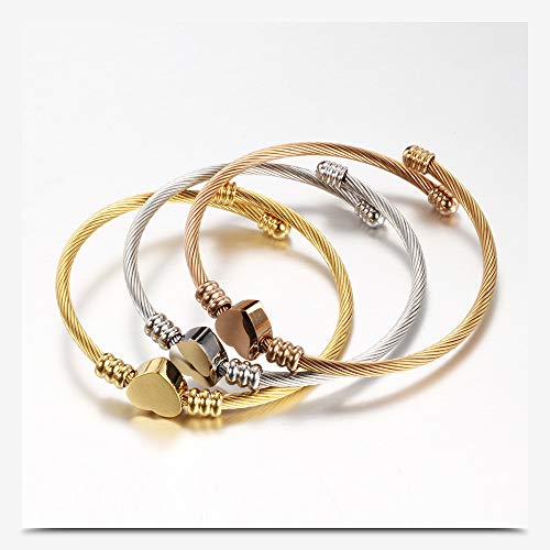 kelistom 316L Stainless Steel Love Heart Charm Bracelet for Women Romantic Gift Silver/Rose/18k Gold Plated OT Clasp Bracelets - color: heart cuff-silver