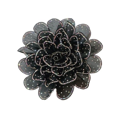 Rhinestone Camellia Flower Big Brooch Lapel Pins for Women Fashion Crystal Fabric Floral Brooches Pin for Dresses Suit Accessories Jewelry Boutonniere Corsage Wedding Party 140mm - color: Black
