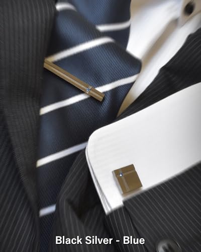 [TAVARAT] Cufflinks for Men Black Silver Red Blue Crystal glass Tps-040 - style: black silver blue