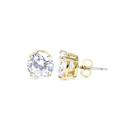 Stainless Steel Round Cut Cubic Zirconia Stud Earrings With Clear Case - Gold, Silver (3mm~12mm) - color: 8mm-Gold