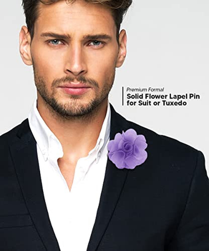 Premium Men's Formal Solid Color Flower Lapel Pin - Boutonniere for Men, Brooch Pin - color: Lavender